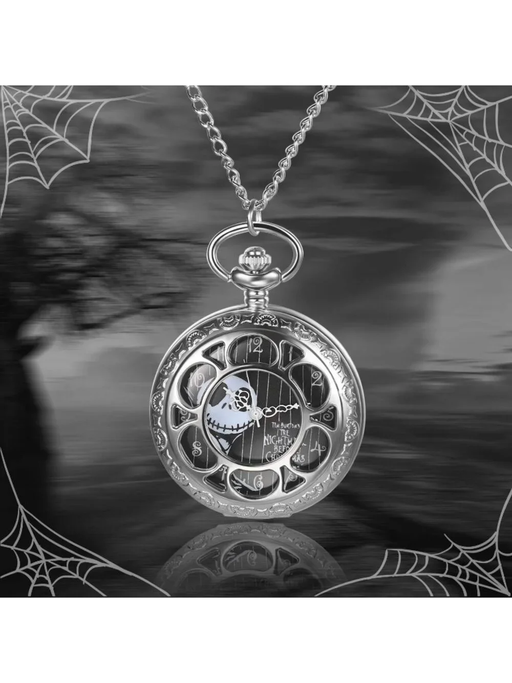 Unisex Silver Analog Christmas Antique Quartz Hollow Chain Necklace Pocket Watch